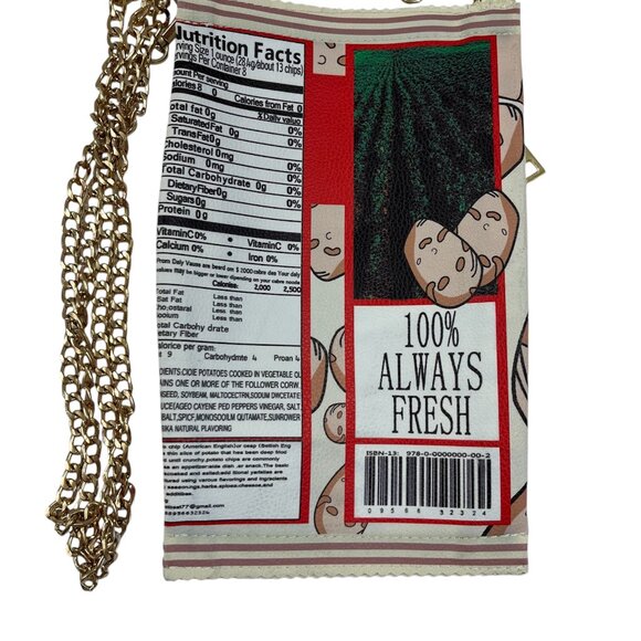 Potato Chip Print Handbag - Unique Delicious Gold Chain Crossbody- NWOT - Picture 2 of 12